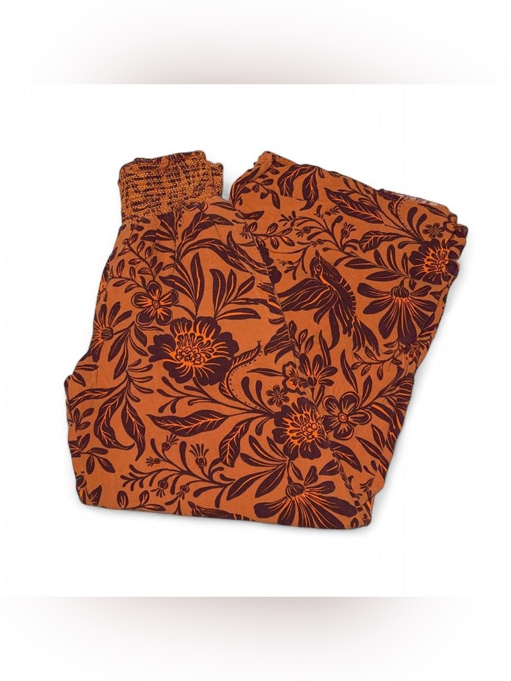 Patrons of Peace Orange and Brown Smocked Floral Top
